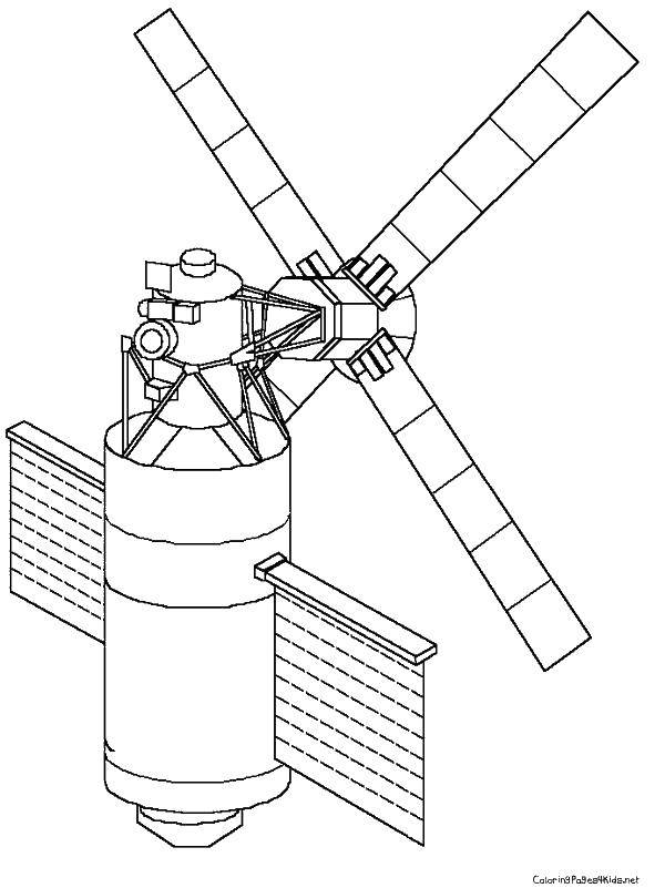Раскраска с изображением ракеты Космос, спутника и Вселенной (ракеты, Вселенная)