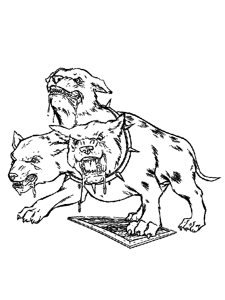 Раскраска пес с тремя головами для детей мальчиков (пес, задания)