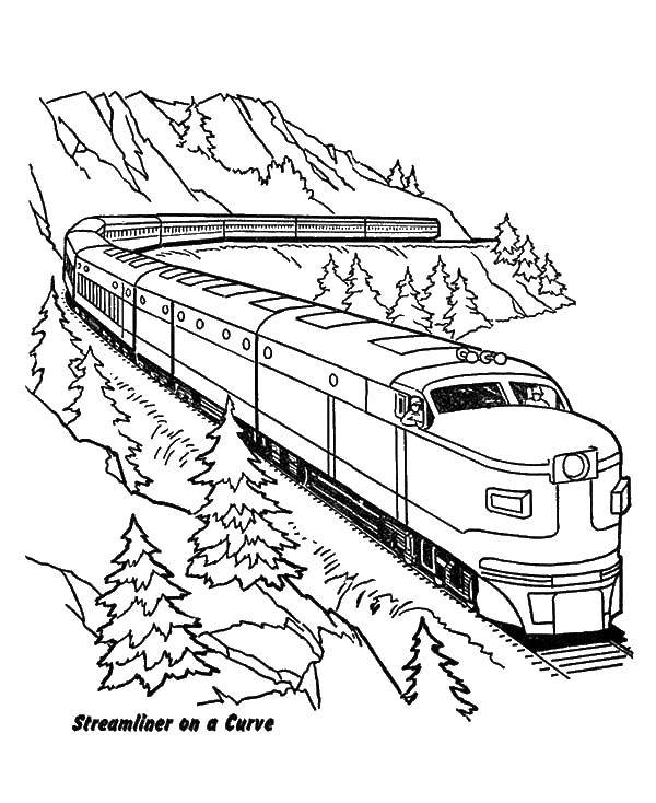 Раскраска поезда с горами (горы)