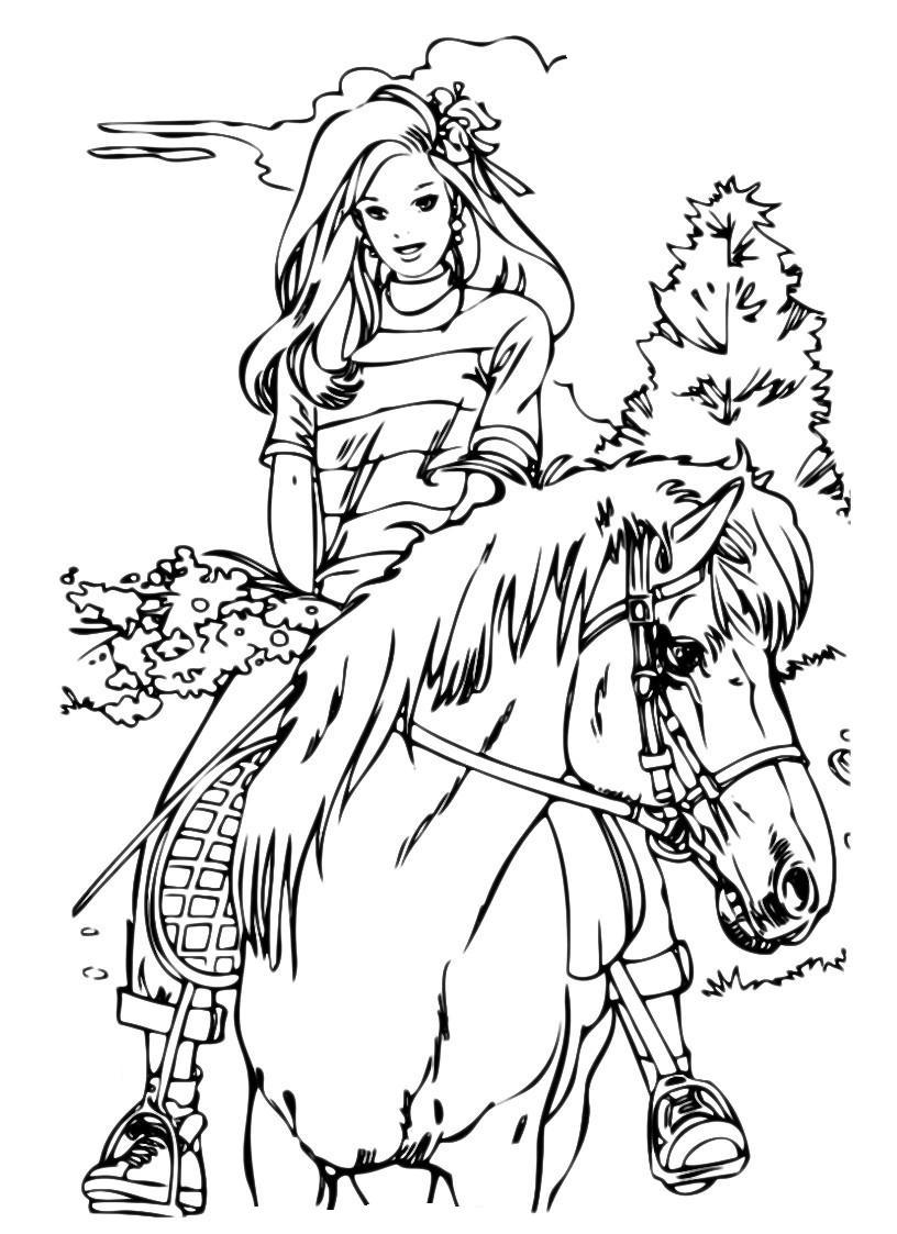 Раскраски девушка верхом лошади для мальчиков (девушка, верхом, лошади)
