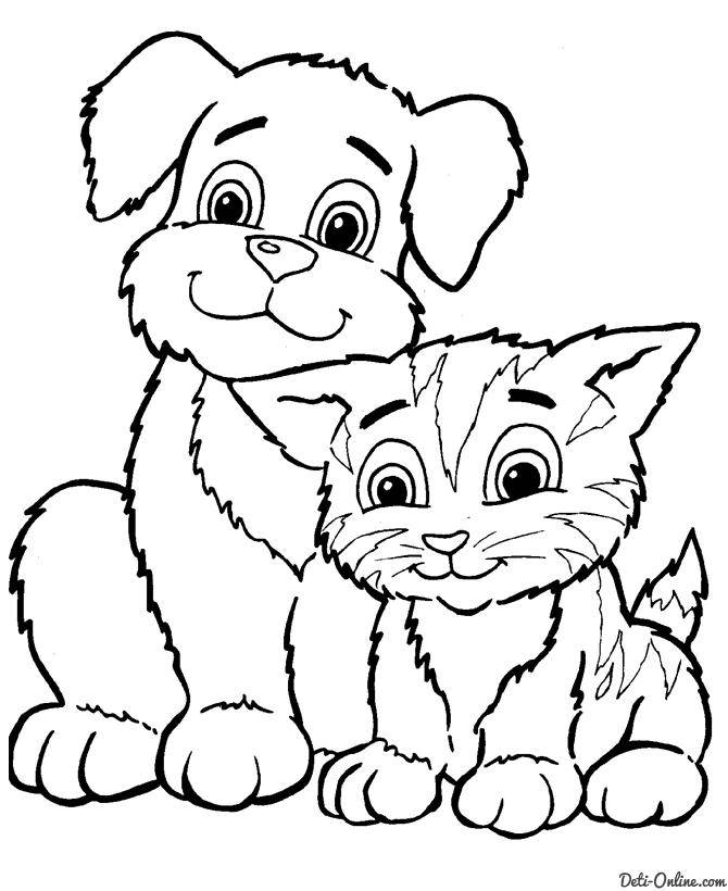 Раскраска котенок и собака (котенок, собака)