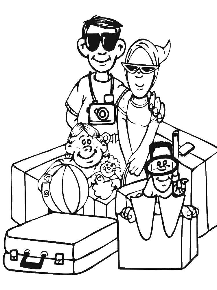 Раскраска с изображением семьи: родители и дети (семья, счастье)