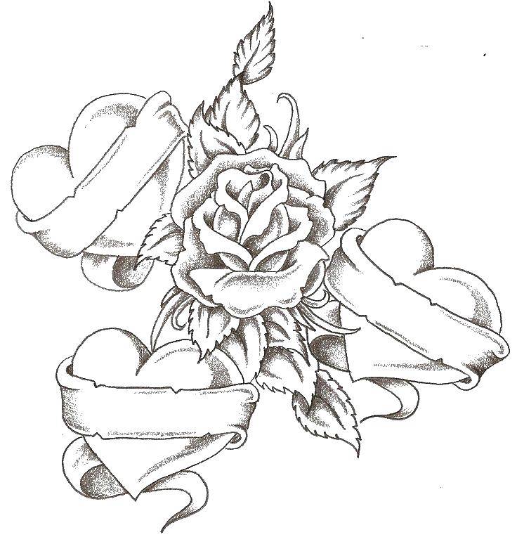 Раскраска с изображением (цветов сердечек, розы) для детей ((цветы, сердечки, роза)