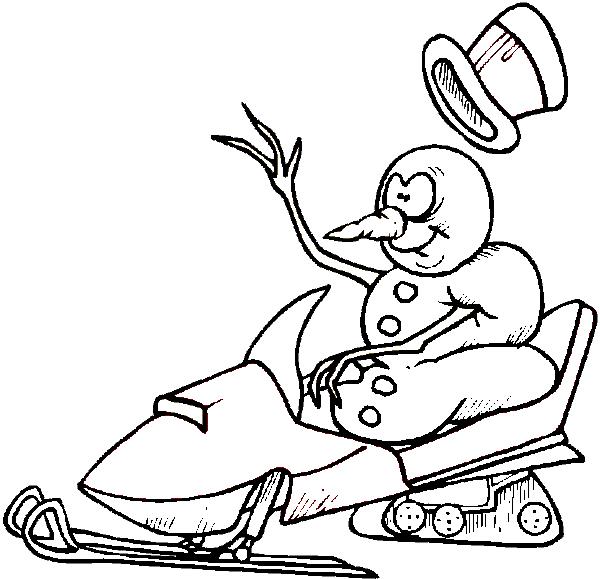 Снеговик на снегоходе - раскраска про зиму для детей (снеговик, цветок)