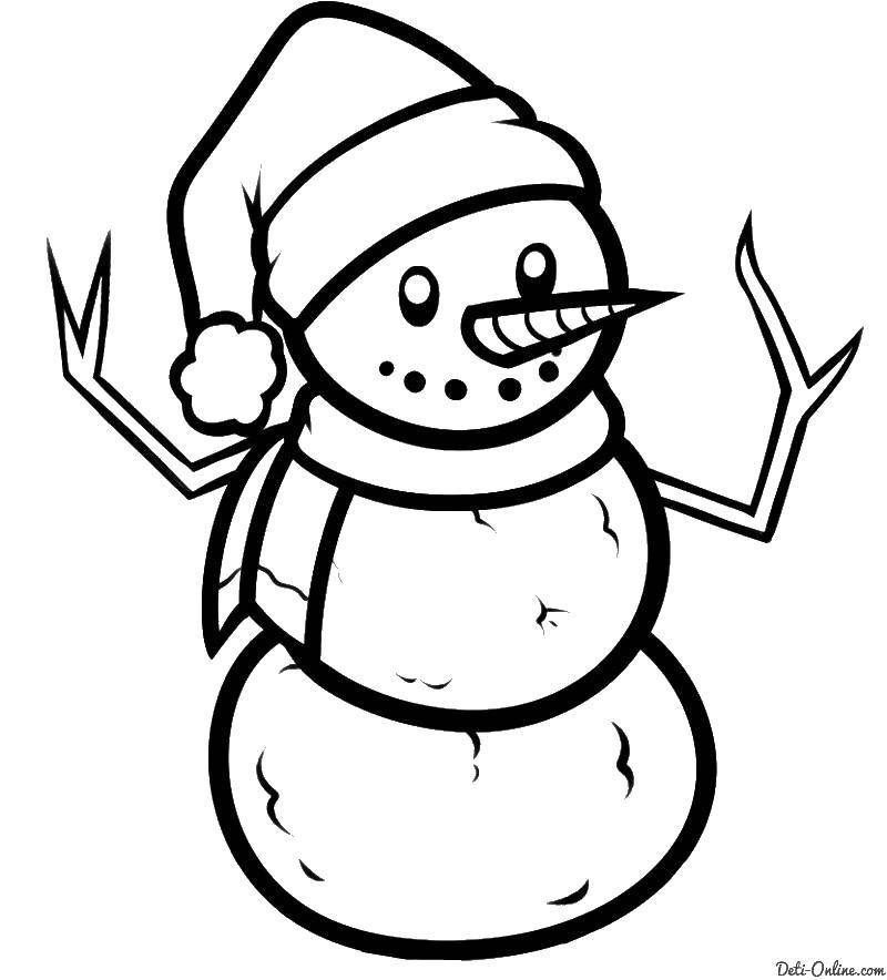 Раскраска снеговика, шарфа и шапки для малышей (снеговик, шарф, шапка)