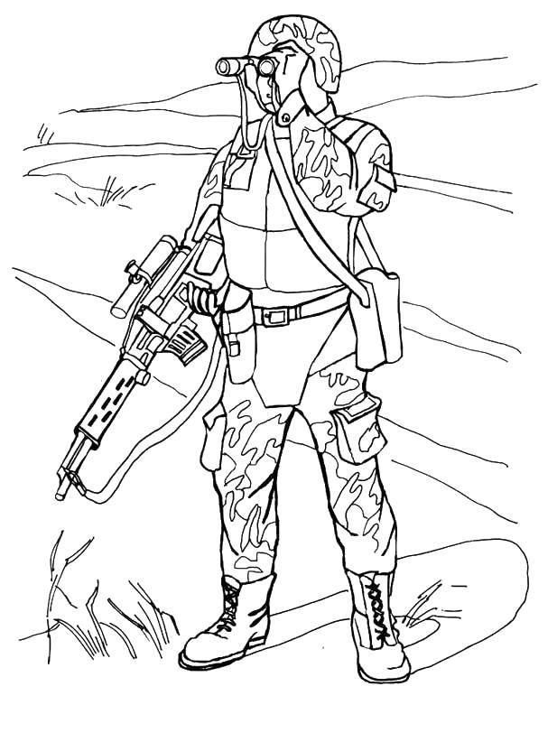 Раскраска с солдатами, оружием и стрельбой (стрельба, развивающие)