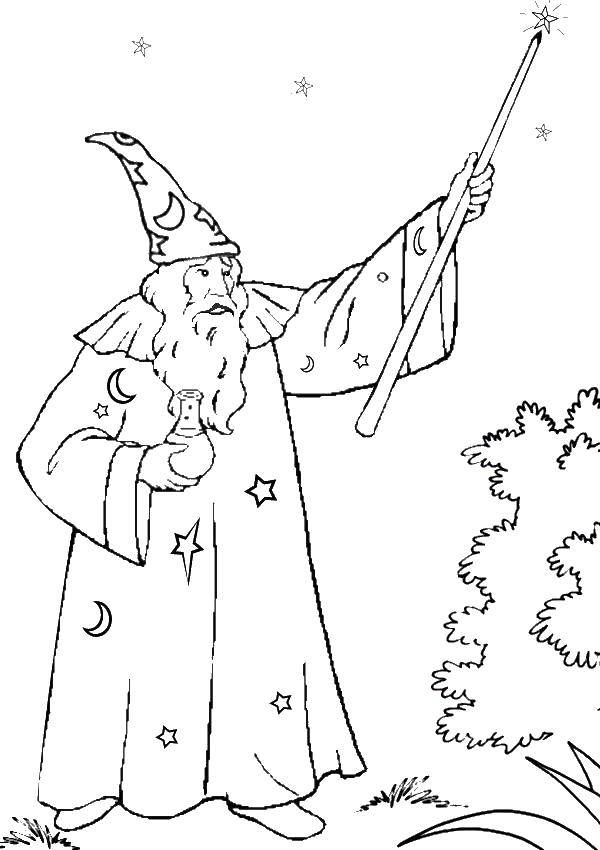 Волшебные раскраски с сказочными персонажами и звездами (волшебник, звезды, сказки, дети)