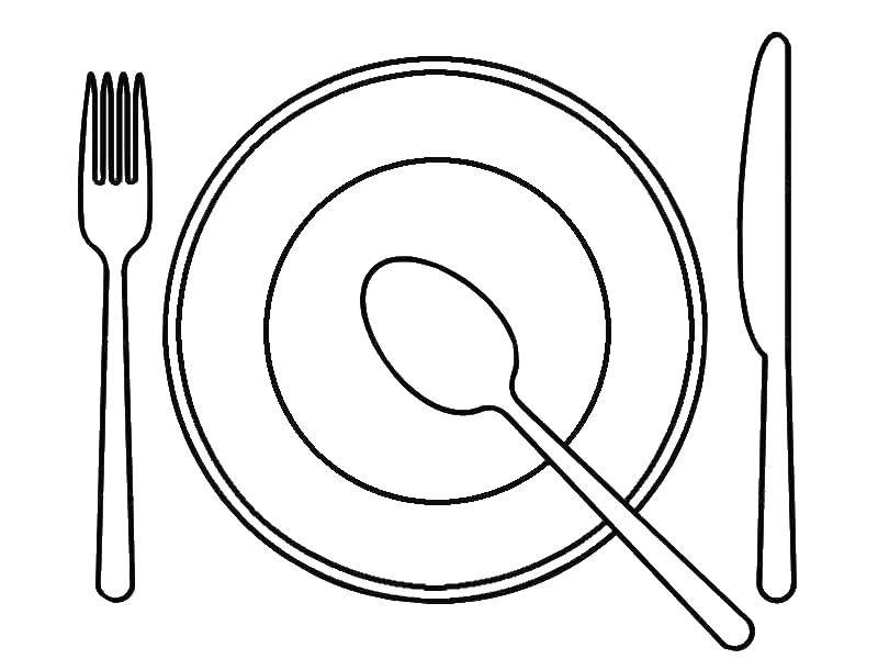Раскраска тарелка Посуда (тарелка, столовые, приборы)