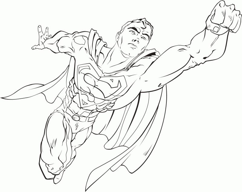 Раскраска с изображением Супермена, который летит в небе (супермен, мир)