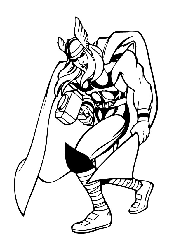 Раскраска с супергероем Тором молотом (Тор)