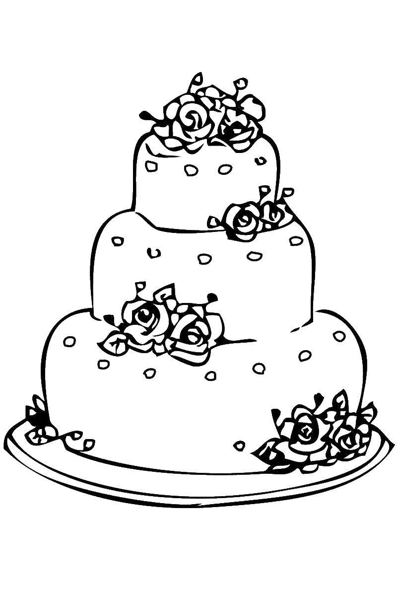 Раскраска торта на свадьбу с букетом цветов (букет, украшение, подарок)
