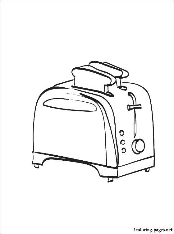 Раскраска кухня с изображением тостера и тостов (кухня, тостер, тосты)