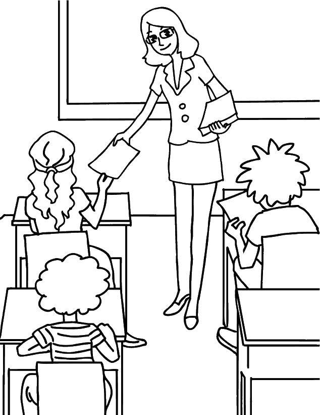 Раскраски для школы: классные уроки детей и учителей (школа, урок, учитель)