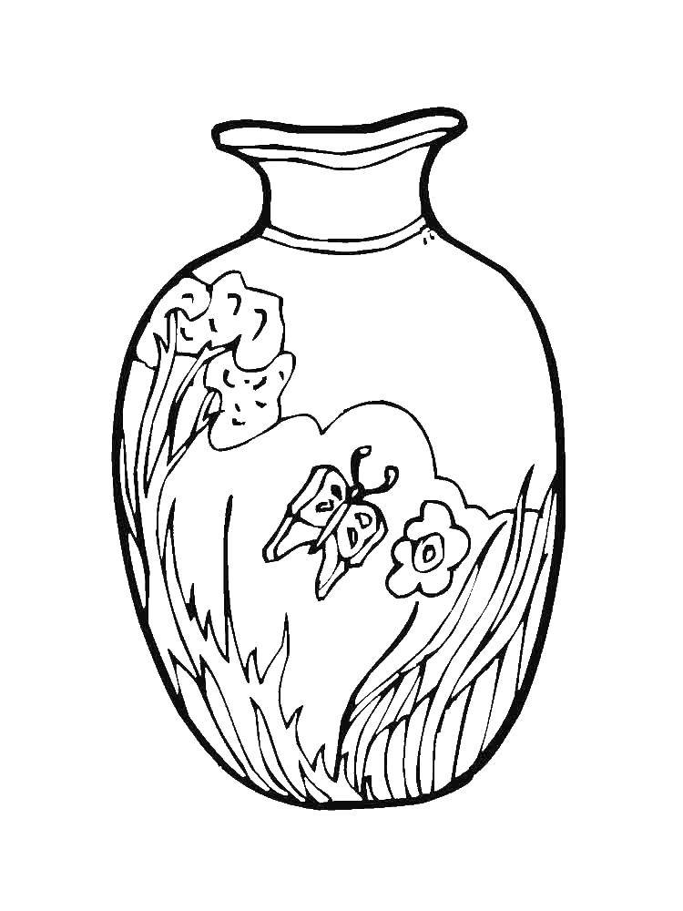 Раскраска ваза с цветами (ваза, цветы)