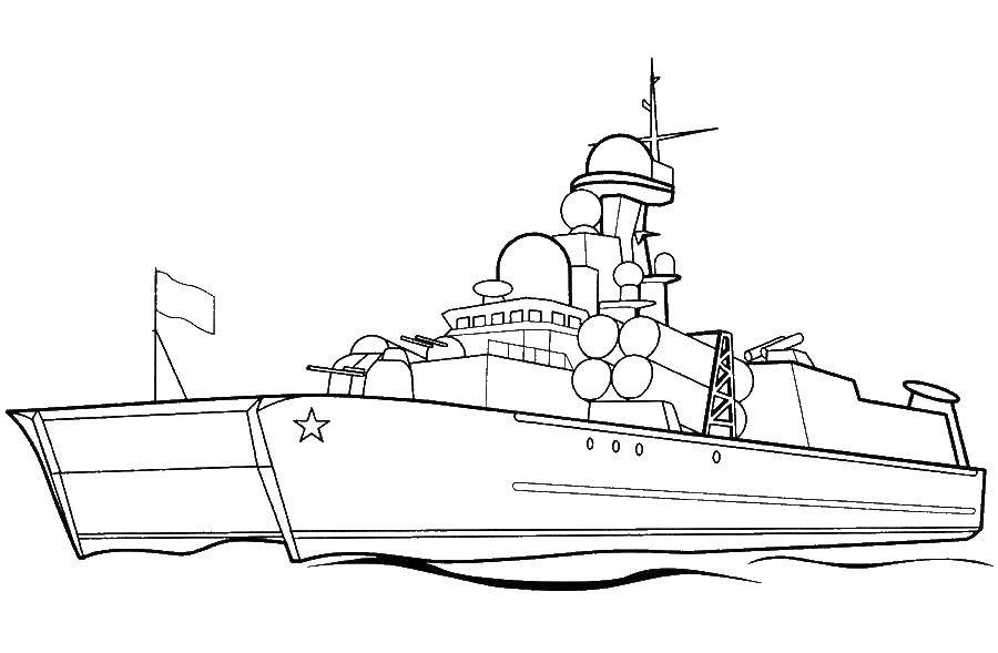Раскраска корабля на море (корабли, война)