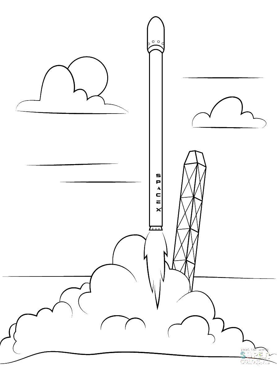 Раскрашенная ракета в небе (ракеты, небо, взлет)