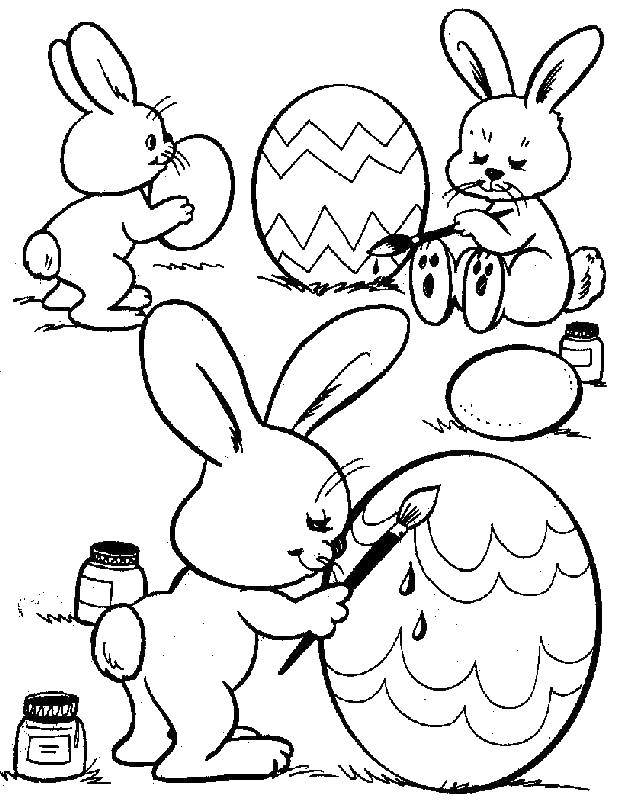 Раскраска кролика Пасха с яйцами и другими кроликами (кролик, праздник, яйца, активность)