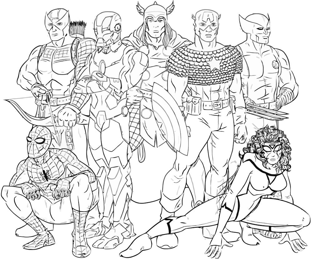 Раскраска Железный человек и другие герои комиксов для мальчиков (герои)