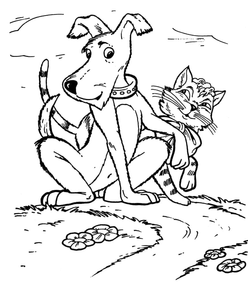 Раскраска Собака и кот (Собака, кот)