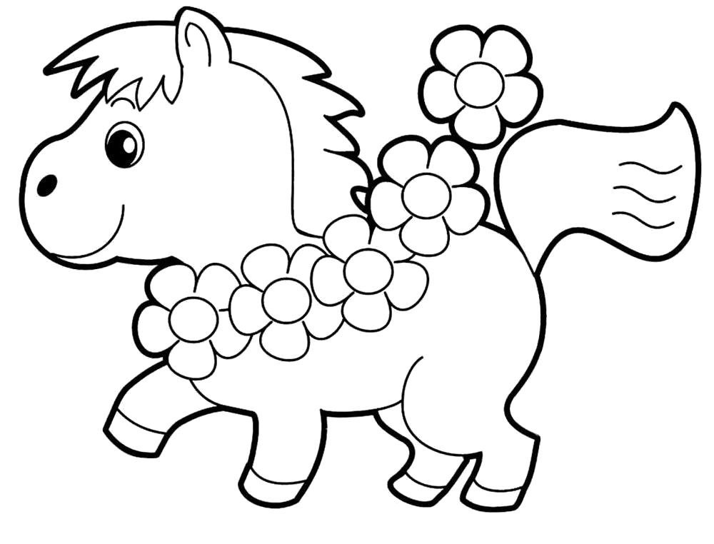 Раскраска лошадь для детей (лошадь, дети)