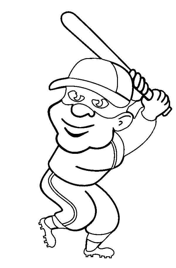 Раскрашенный рисунок бейсболиста с битой (бейсбол)